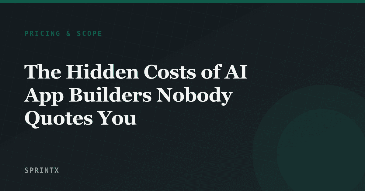 A founder reviewing a stack of subscription invoices from AI app building platforms