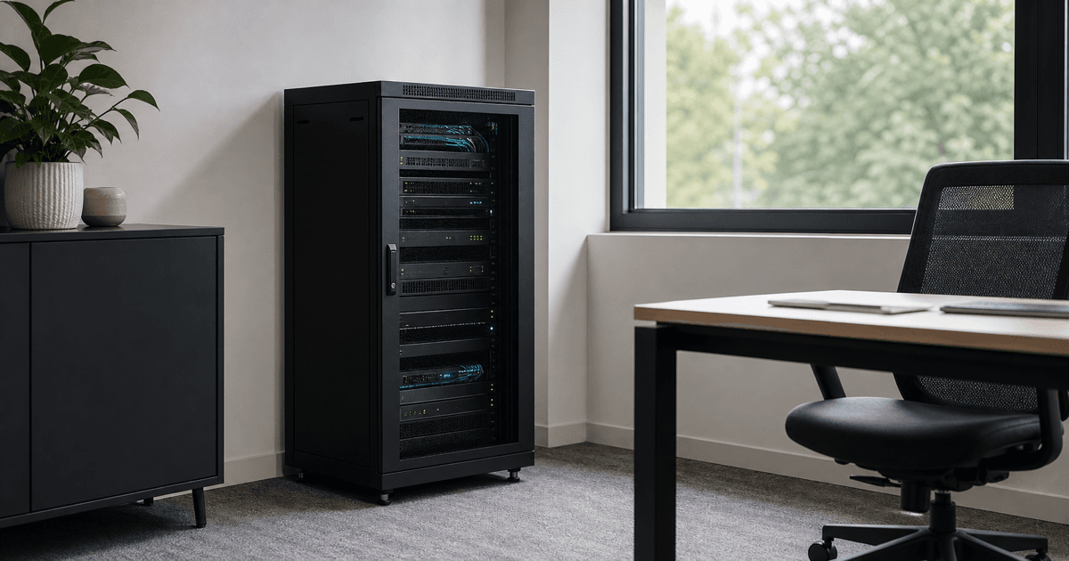 A private server rack in a small office running a local AI model