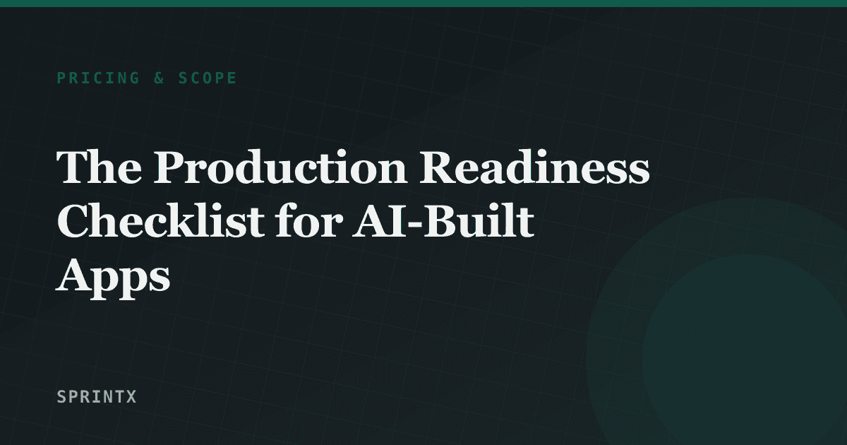 Production readiness checklist gates for an AI-built application