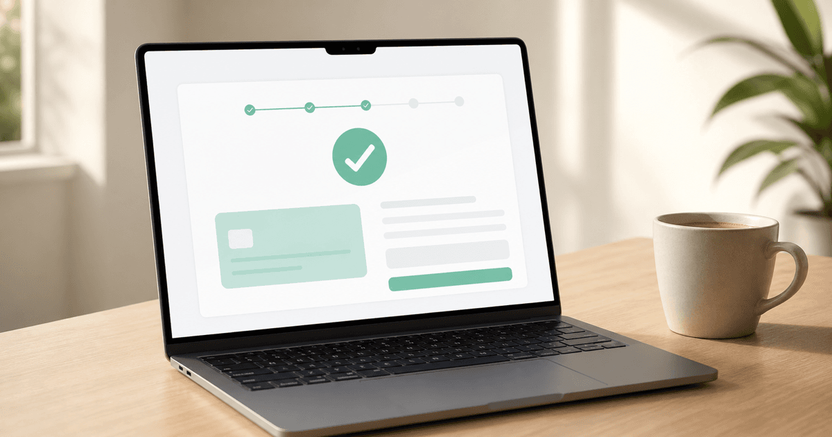 A subscription checkout screen on a laptop with a payment confirmation