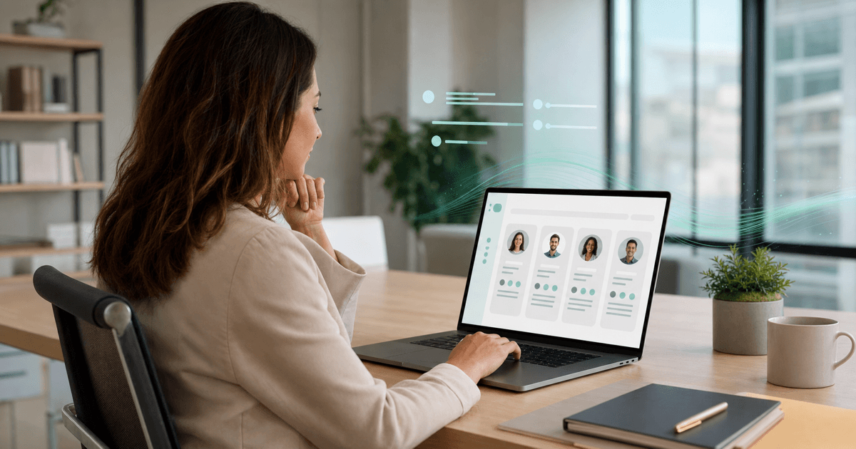 A recruiter reviewing candidate profiles with an AI assistant