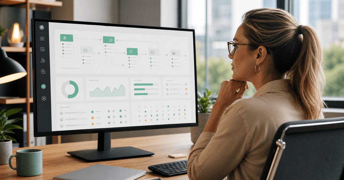 A sales operations lead reviewing AI-generated outbound sequences on a dashboard