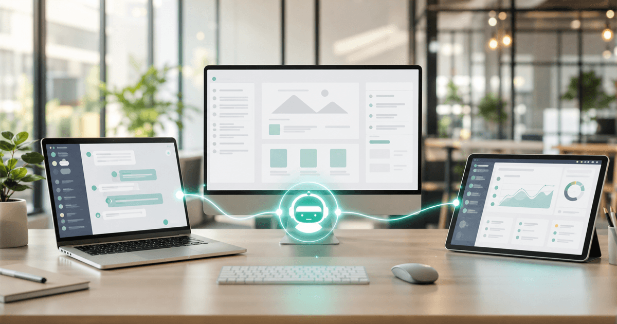 An AI agent connected to a chat app, a knowledge base, and a CRM across a workspace