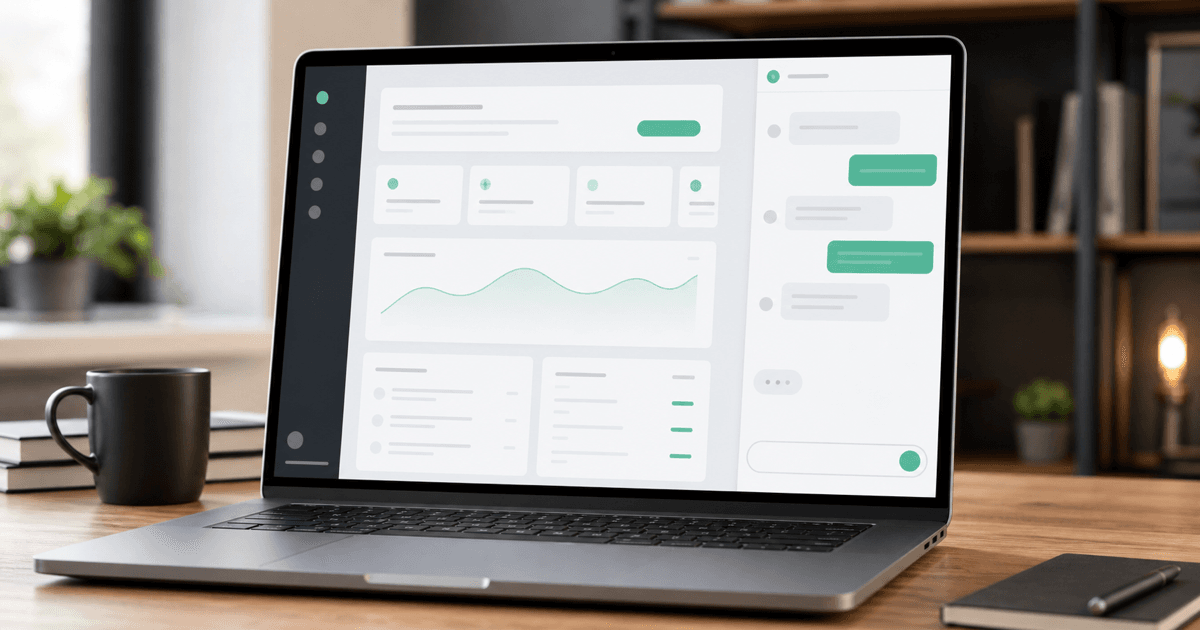 A SaaS product interface with an in-app AI chat assistant open