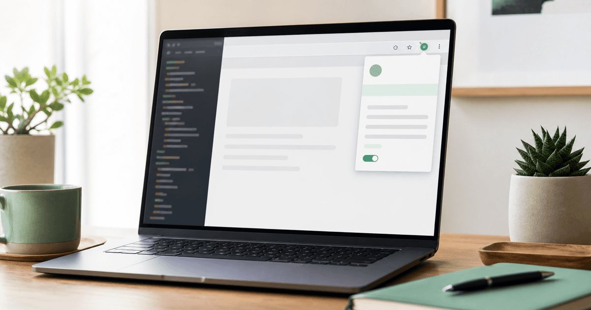 A browser window with an extension popup open beside a code editor