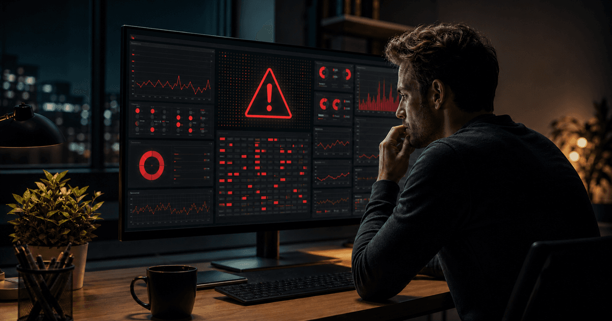 A developer debugging a production error dashboard late at night