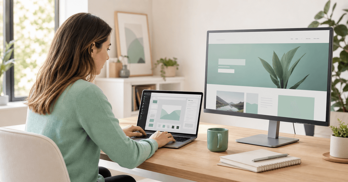 An editor updating website content on a laptop with a live site preview