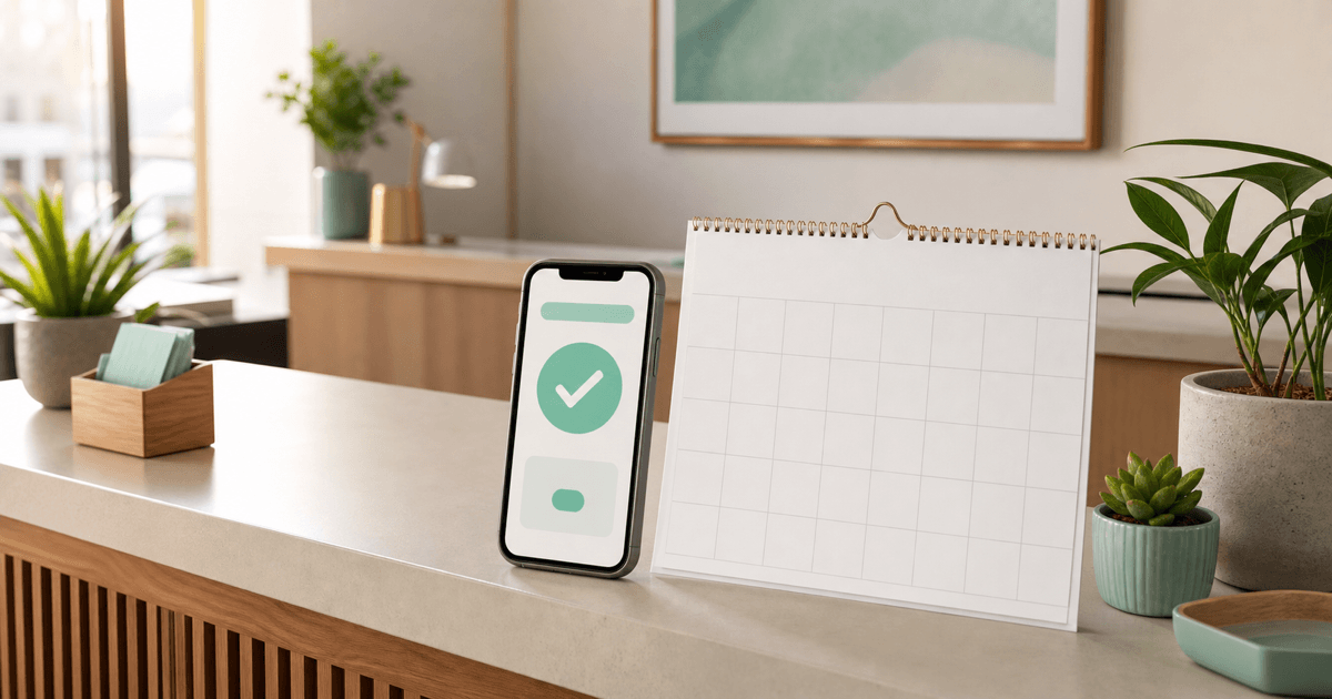 A calendar and phone showing an automatically confirmed appointment