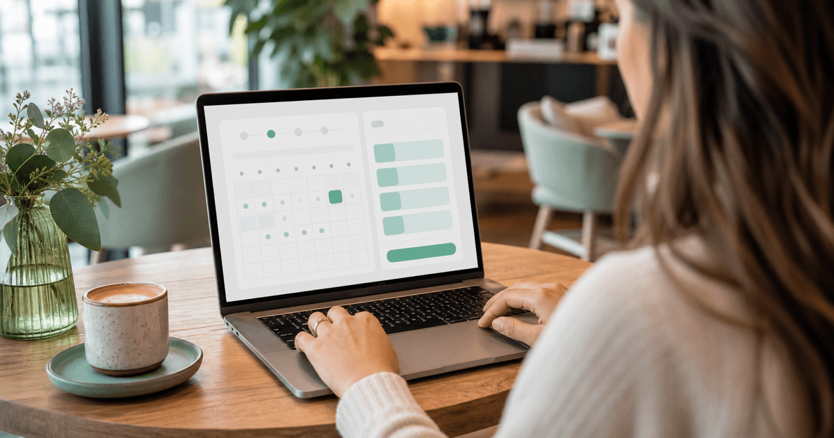 A customer booking an appointment on a website calendar from a laptop