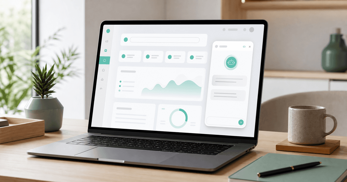 A modern website with an AI assistant panel open on a laptop screen