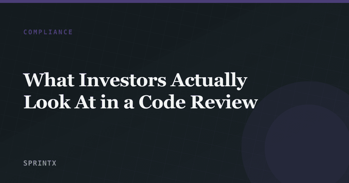 An engineer presenting a codebase walkthrough to investors in a meeting room