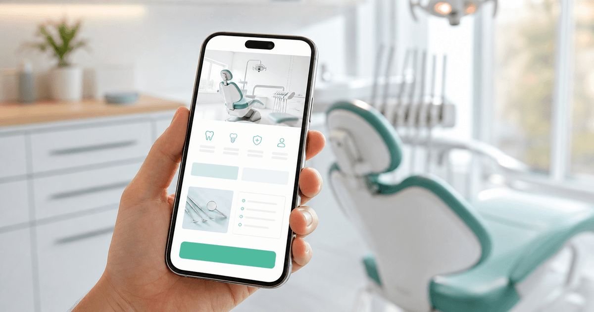 A patient booking a dental appointment on a clean medical website on a phone