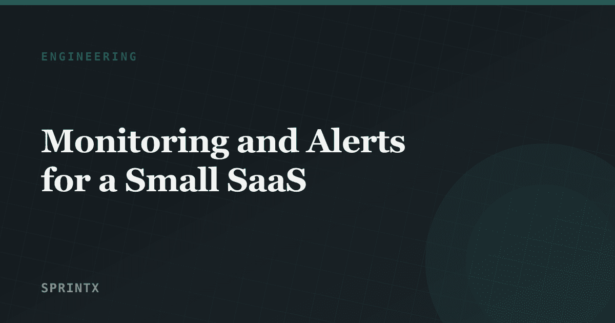 A compact monitoring dashboard showing error rate, latency and signup volume for a SaaS product