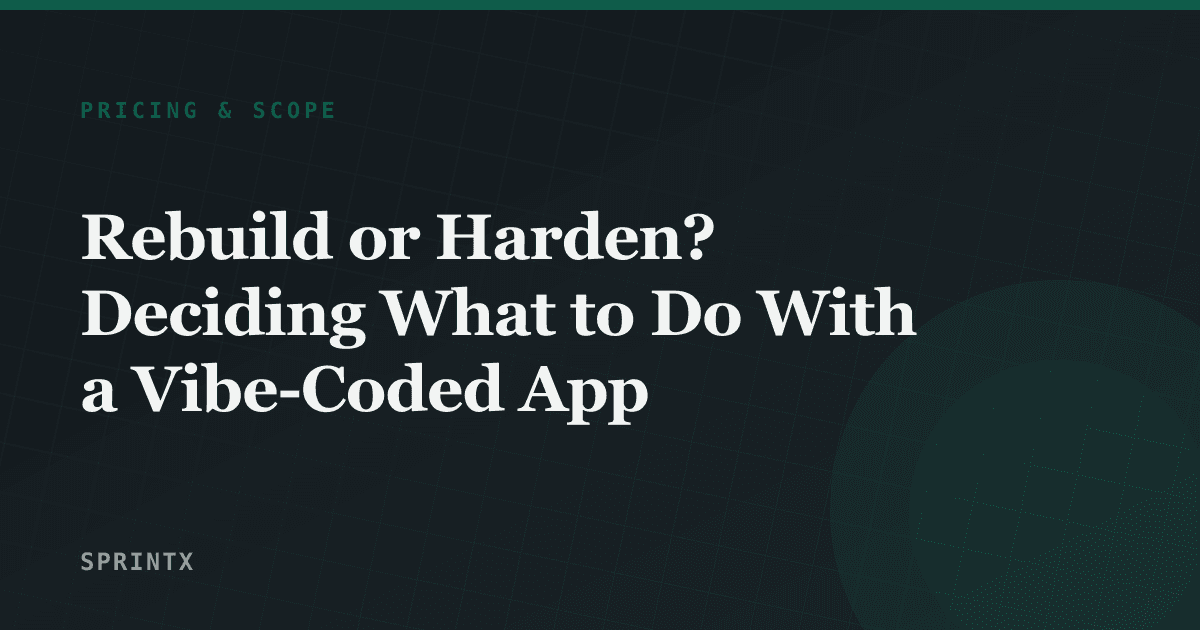 Decision framework for rebuilding versus hardening an AI-built app