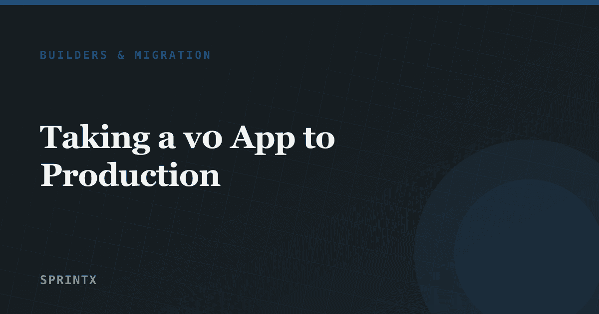 A polished generated user interface next to an empty backend architecture diagram