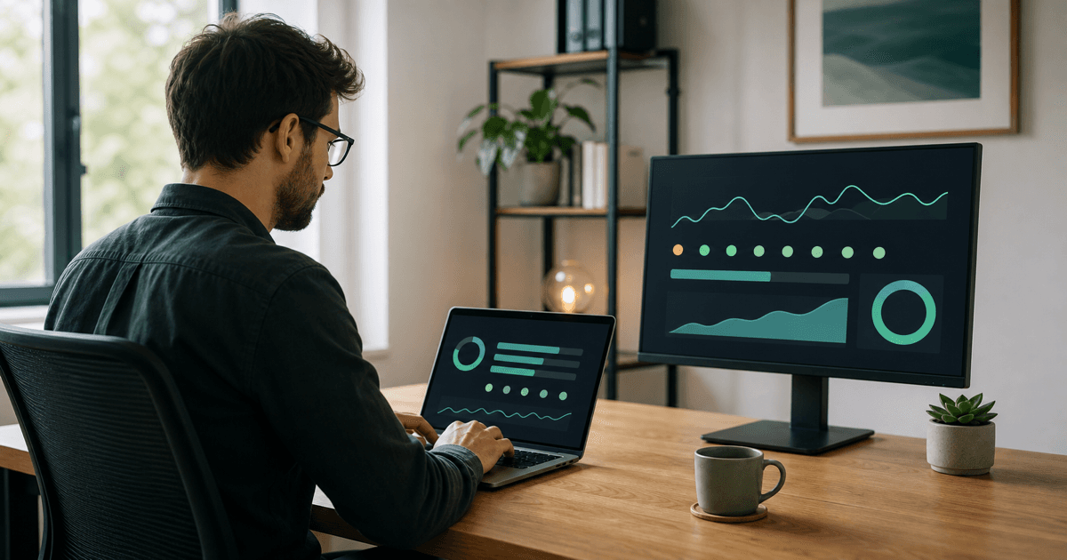 A developer running website updates and backups on a laptop