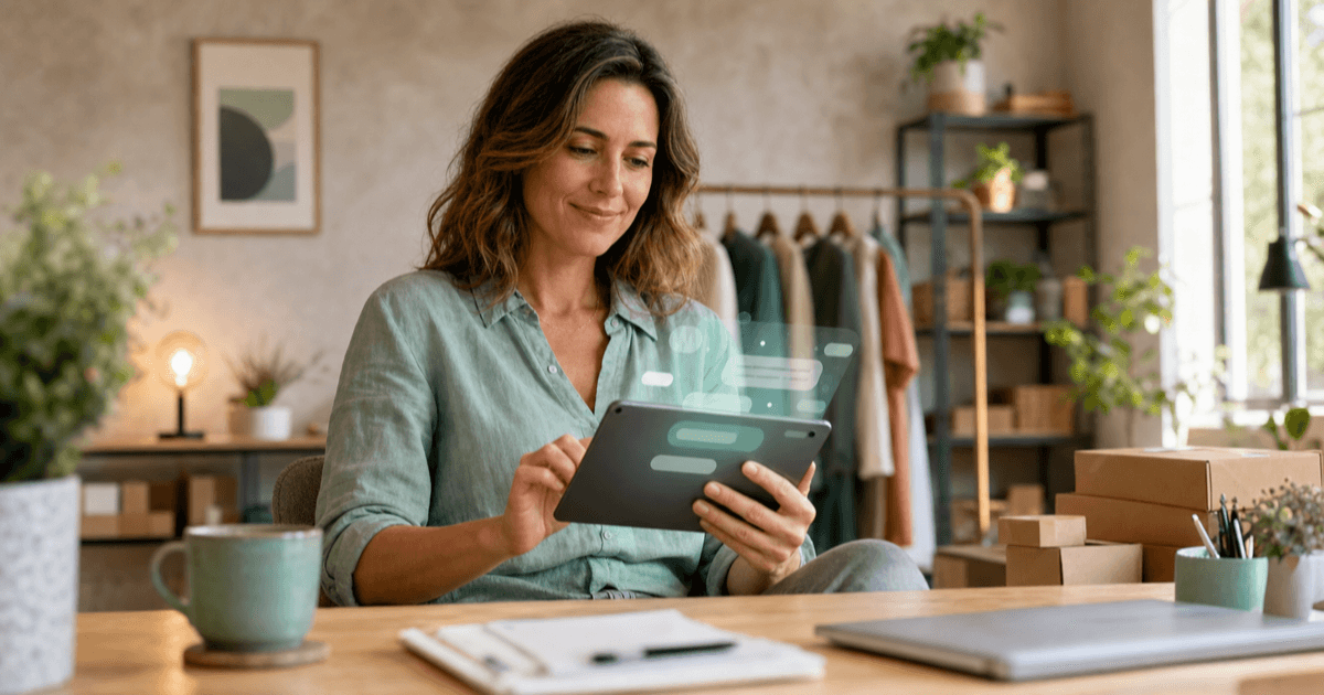 A business owner using a personalized AI assistant on a tablet