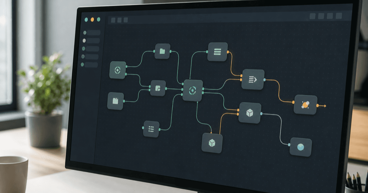 A node-based automation workflow connecting business apps on a screen