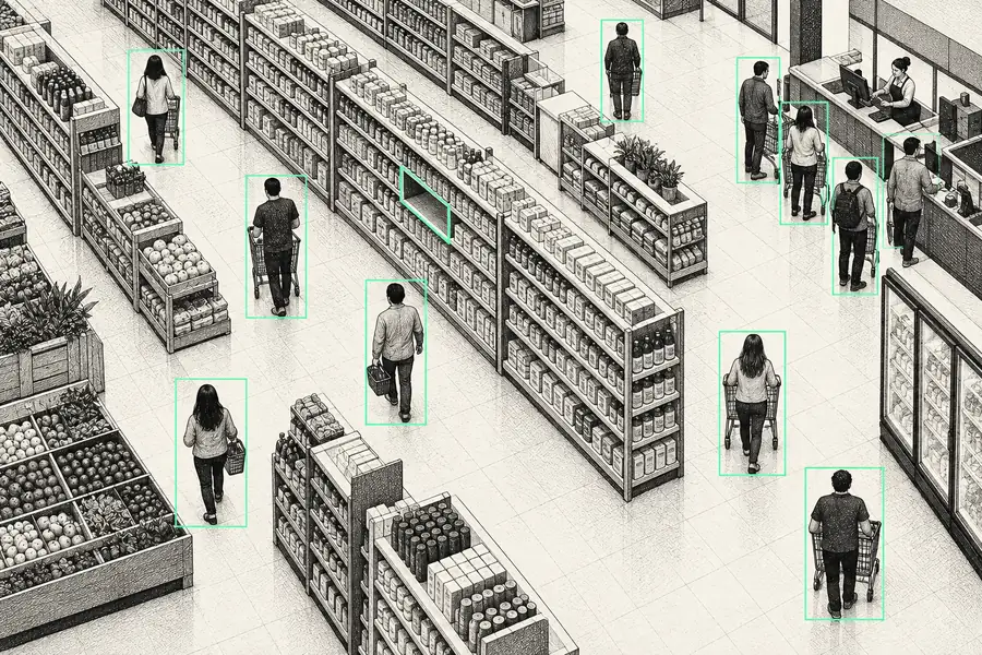 Illustration: retail scene with detection boxes