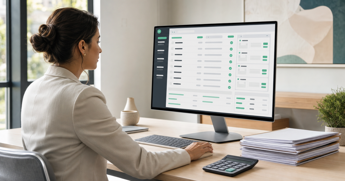 A finance manager reviewing automatically matched invoices on a dashboard