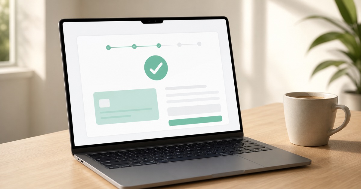 A subscription checkout screen on a laptop with a payment confirmation