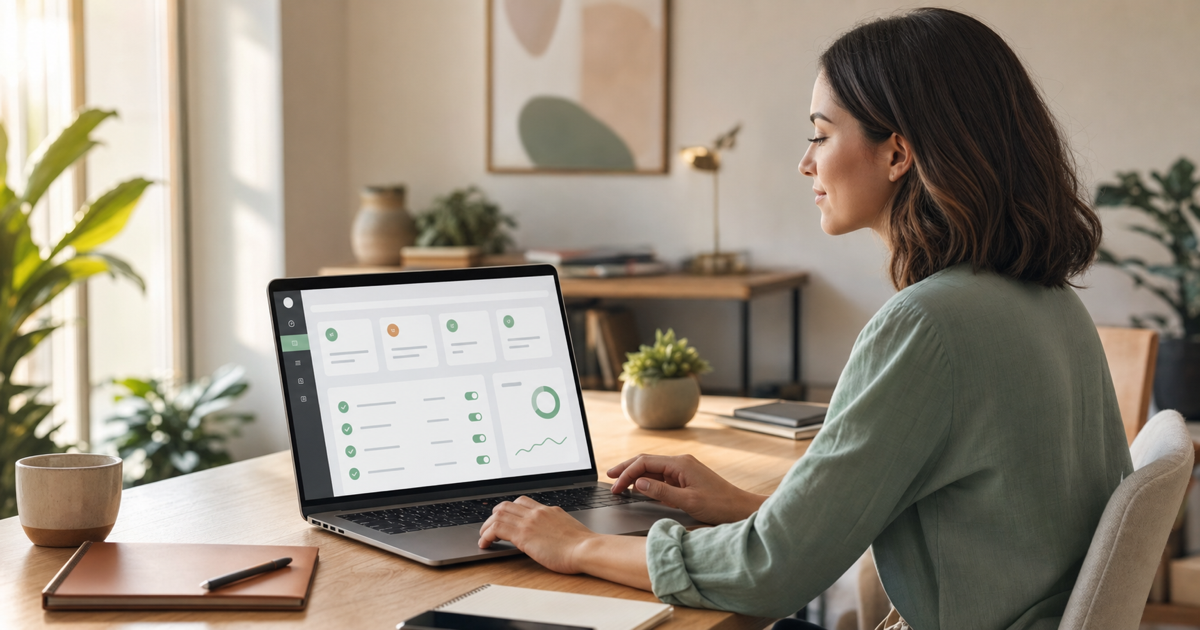 A small business owner reviewing automated workflows on a dashboard