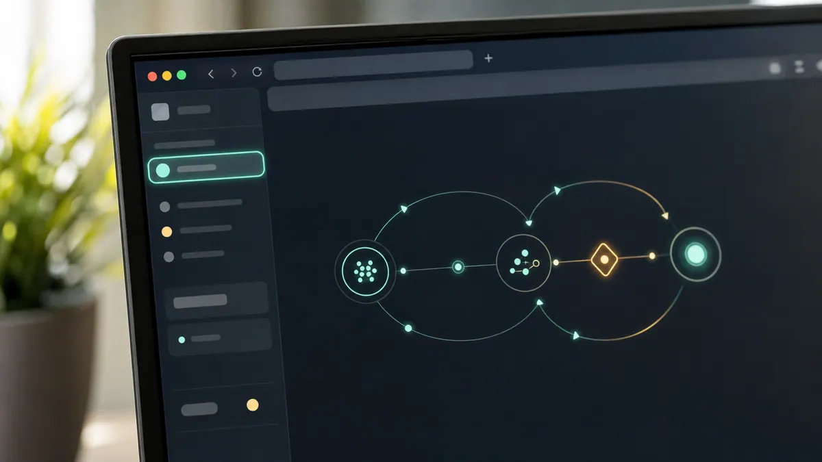 An AI agent reasoning over a web page it is controlling, with the browser and the decision loop shown side by side