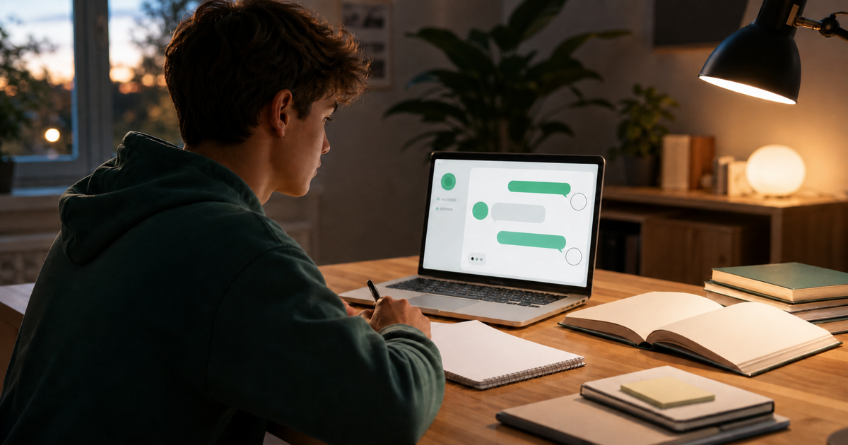 A student studying with an AI tutor chat interface on a laptop