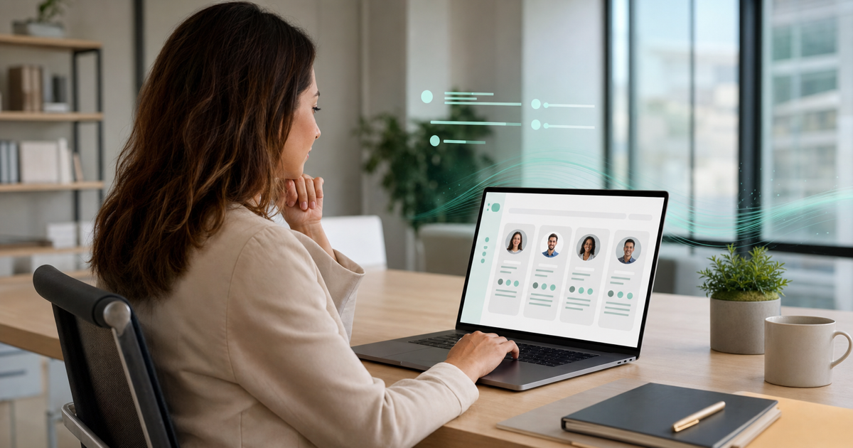 A recruiter reviewing candidate profiles with an AI assistant