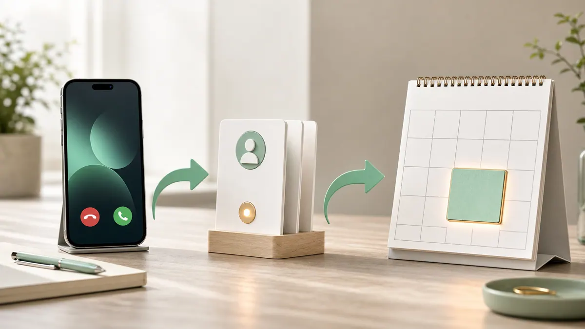A visualization of an inbound lead being called, qualified, and booked onto a calendar