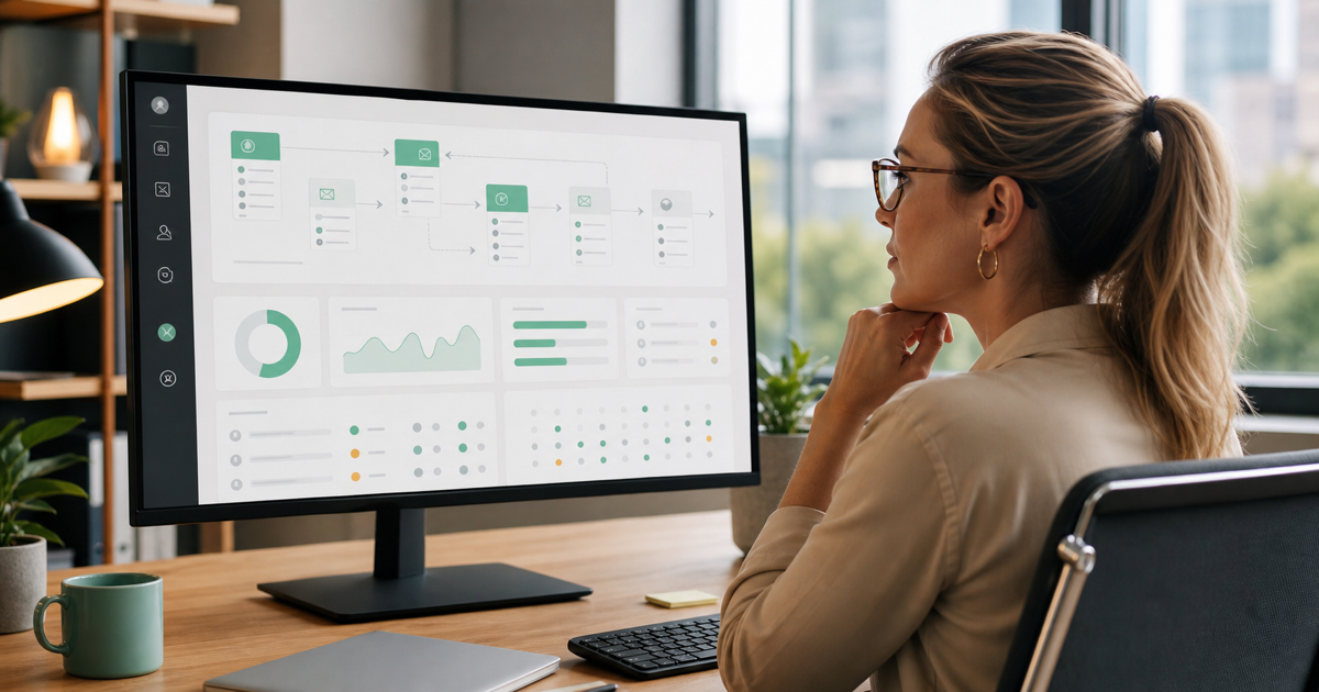 A sales operations lead reviewing AI-generated outbound sequences on a dashboard