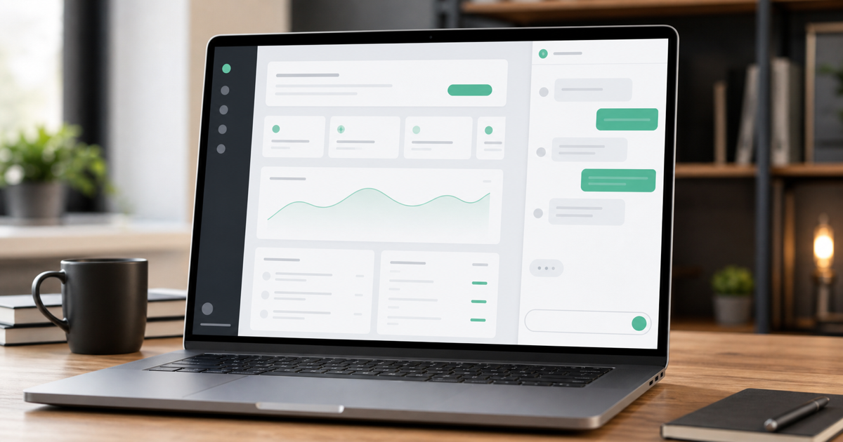A SaaS product interface with an in-app AI chat assistant open