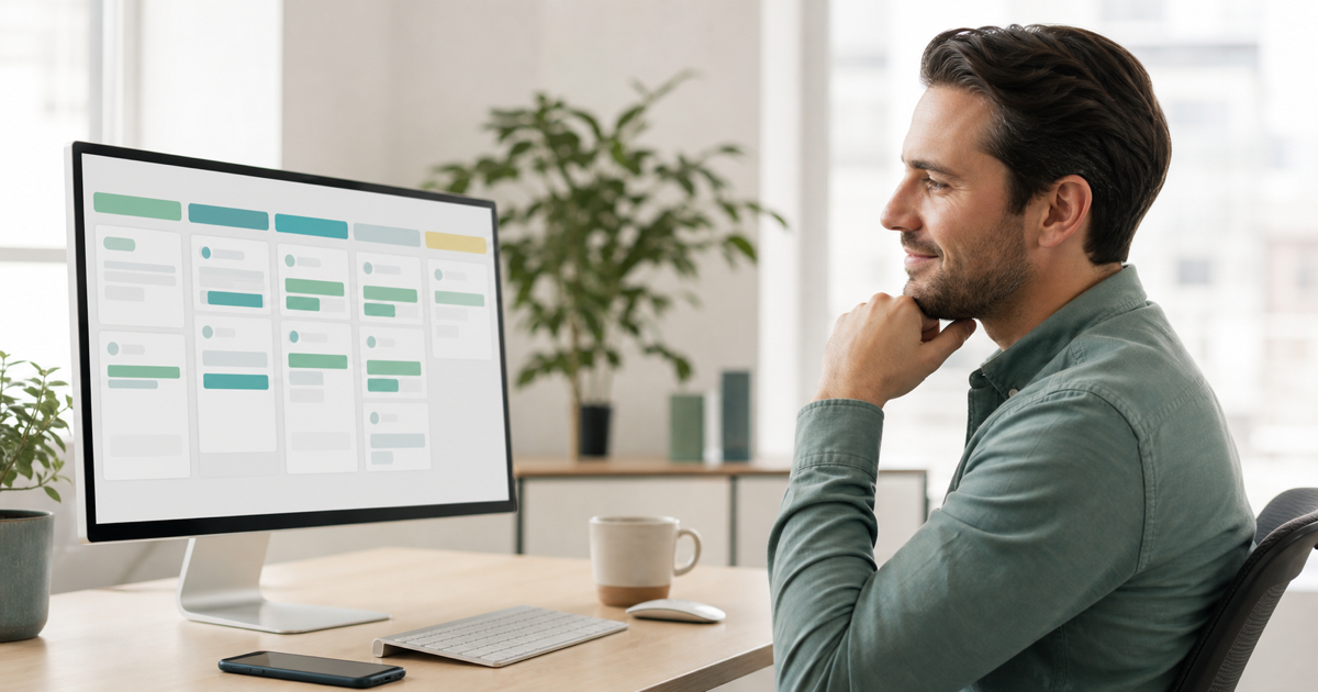 A salesperson viewing an automatically updated CRM pipeline on a screen