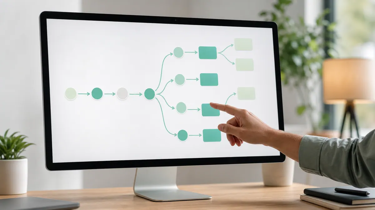 A branching email flow reacting to subscriber behavior and product data