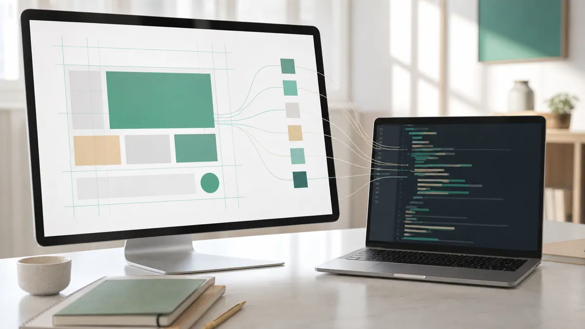 A structured design file feeding precise measurements and tokens into generated code