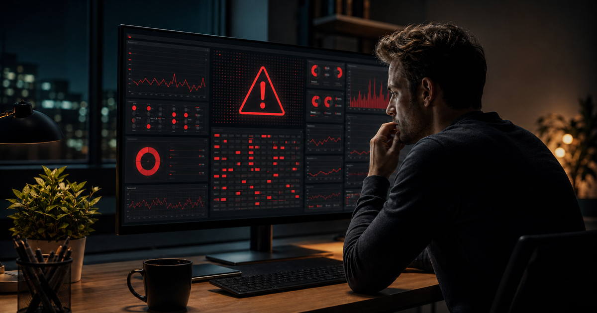 A developer debugging a production error dashboard late at night
