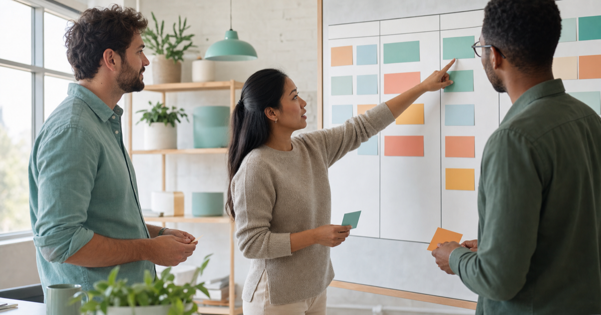 A dedicated remote development team working together on a shared product board