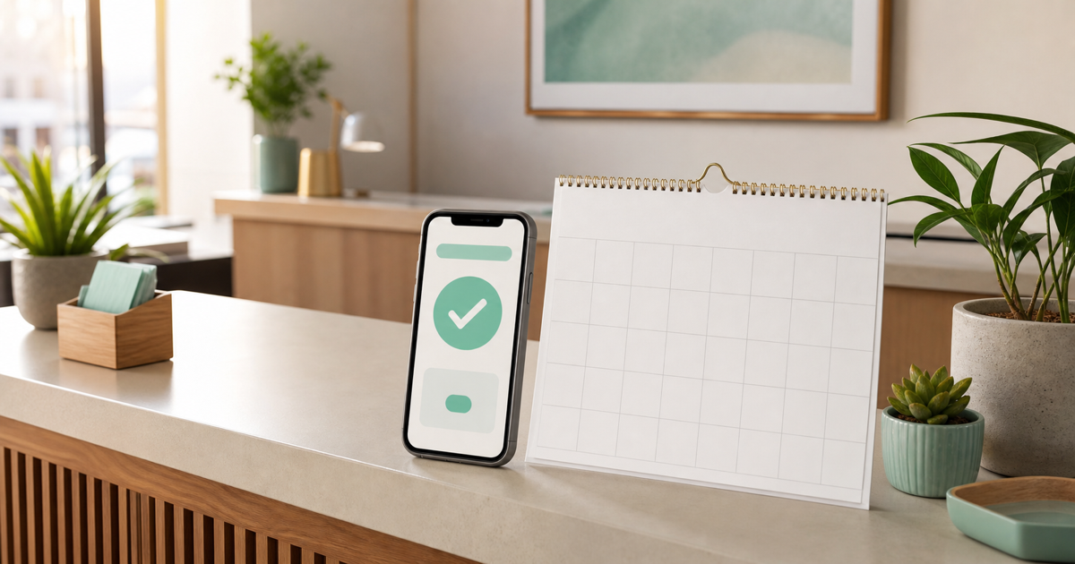 A calendar and phone showing an automatically confirmed appointment