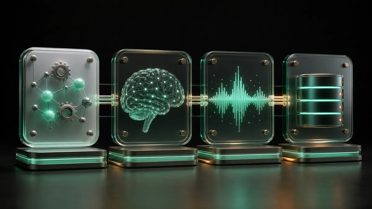 An AI agency tool stack connecting automation, models, voice, and data