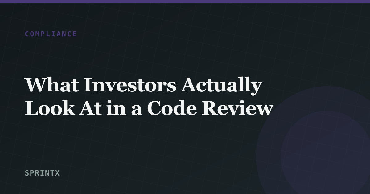 An engineer presenting a codebase walkthrough to investors in a meeting room