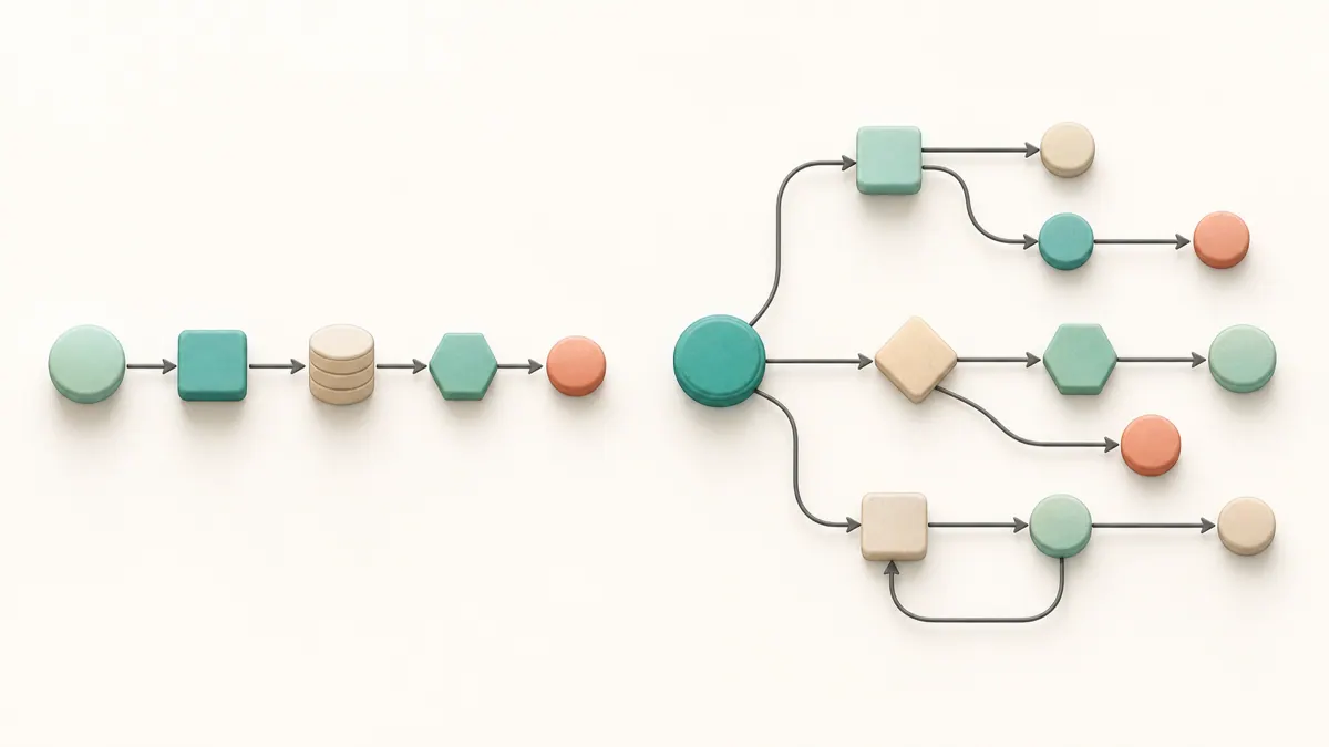 A side-by-side view of a retrieval pipeline and an agent orchestration graph, representing the two frameworks