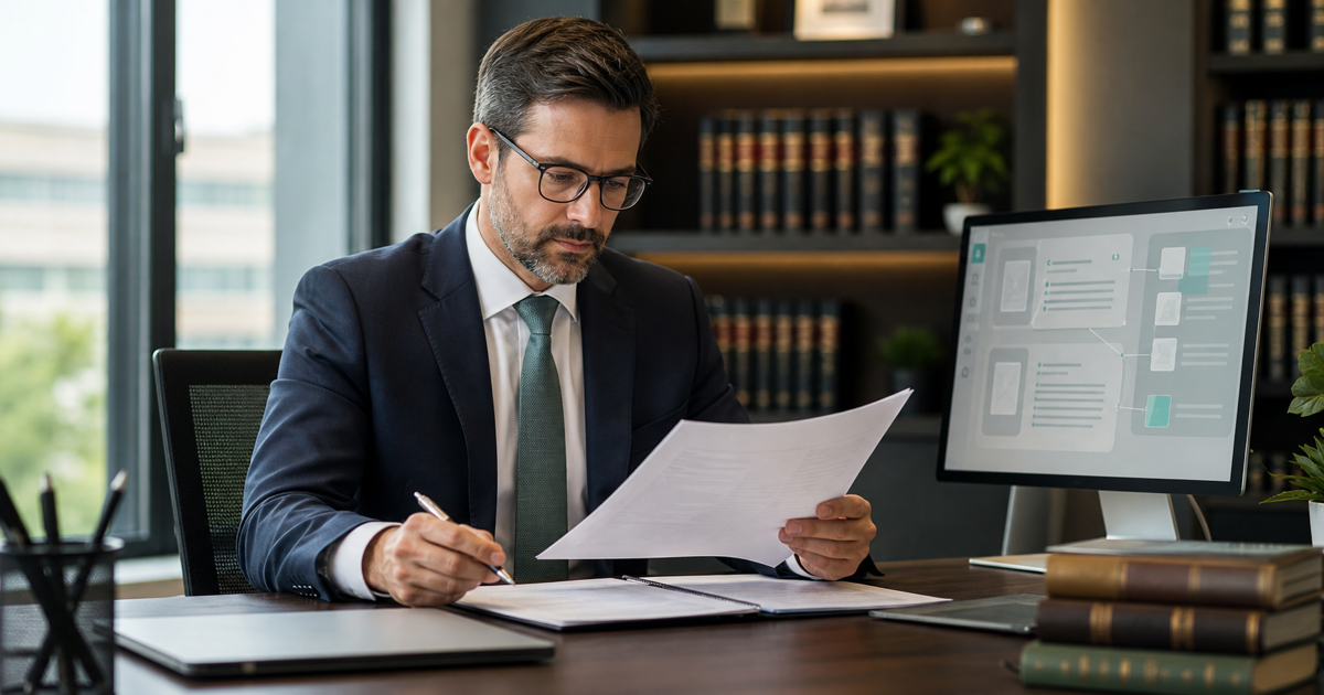 A lawyer reviewing documents with an AI assistant citing real sources
