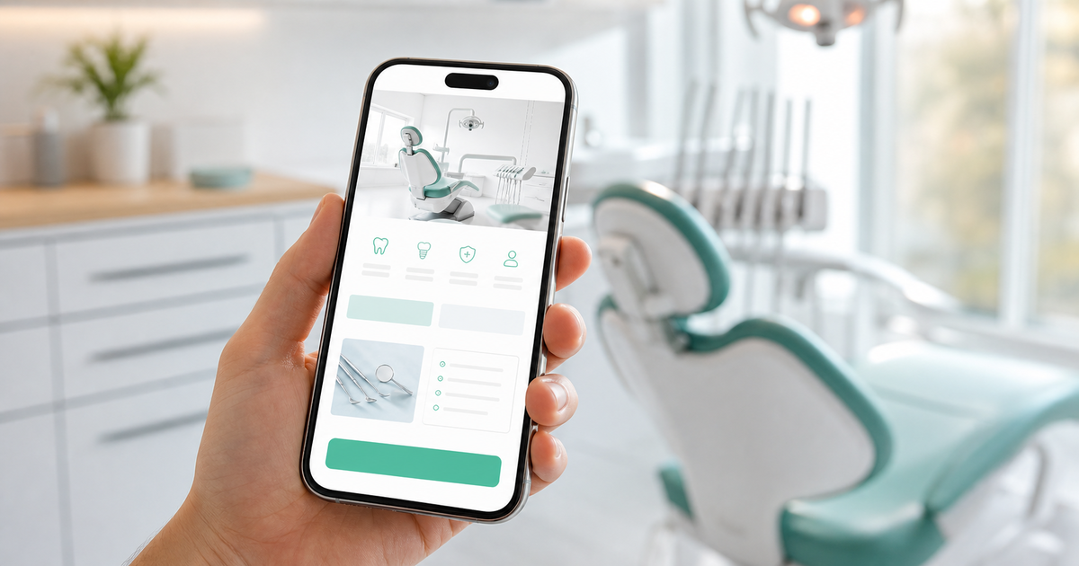 A patient booking a dental appointment on a clean medical website on a phone