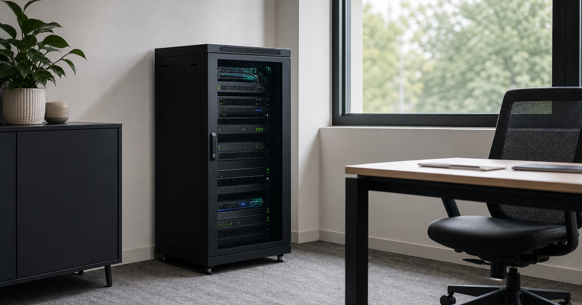 A private server rack in a small office running a local AI model