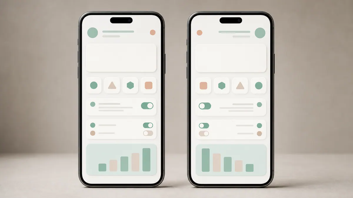 A before-and-after of a mobile screen mirrored from left-to-right to right-to-left
