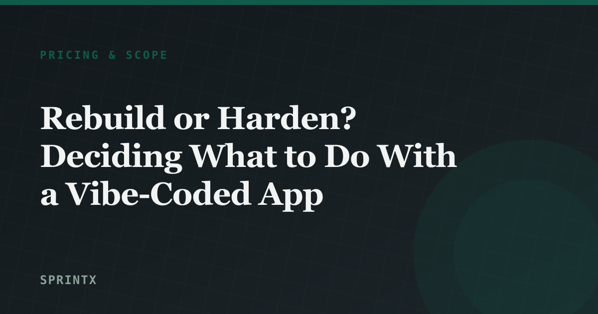 Decision framework for rebuilding versus hardening an AI-built app