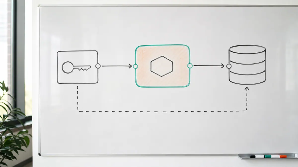 A lean SaaS MVP architecture sketch with authentication, database, and one core feature