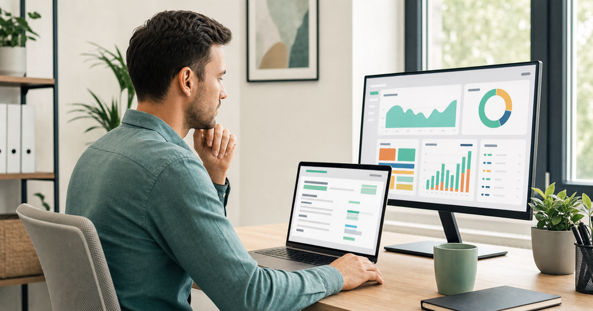 A merchant reviewing a Shopify app project quote on a laptop beside a store dashboard