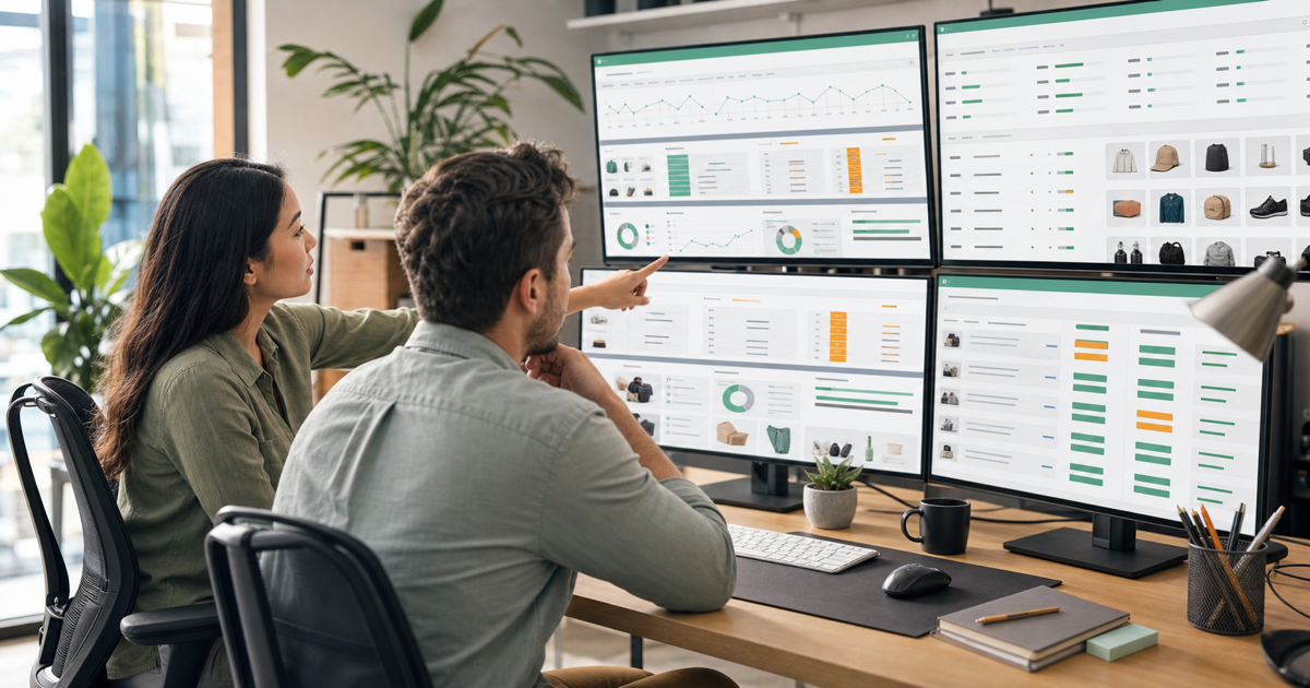 A high-volume e-commerce operations team reviewing a Shopify Plus store on multiple screens