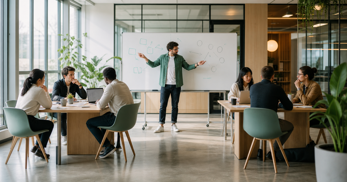 A founder comparing two software delivery teams at a whiteboard